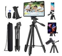 Tablet Tripod Stand Holder 60 in with Remote Shutter for iPad Pro Air Mini 12.9 11 10.5 Surface Galaxy Tab, iPhone, 3.5 to 13.5in Phones Tablets, Video Recording, Camera