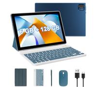 Tablet with Keyboard, 2024 Latest 2 in 1 Tablets, 10 Inch 6GB RAM + 128GB ROM, Android Tablet PC, 1.8GHz Quad-Core, 1280 x 800 FHD, 8MP Camera, 5G Wi-Fi 6 BT 5.0 | Mouse, Case, Pen