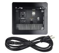 Tabletop Brush Flip Connectivity Box with 2 AC Power + 2 USB Charger + HDMI + 1 3.5mm Audio + USB-C Data + RJ45(cat6) for Conference Room (Black)