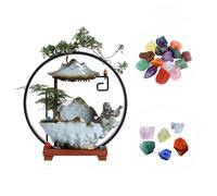 Tabletop Buddha Fountain | Indoor Waterfall with Mist Effect | Zen Decor | Auspicious Wealth Ornament | Adjustable LED | Silent Pump | Includes 10 Crystals(40 * 14.5 * 43 CM+(Bringing Wealth))