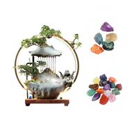 Tabletop Buddha Fountain | Indoor Waterfall with Mist Effect | Zen Decor | Auspicious Wealth Ornament | Adjustable LED | Silent Pump | Includes 10 Crystals(50 * 14.5 * 54 CM+(lit. Inviting Wealth))
