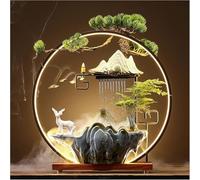 Tabletop Buddha Water Fountain with LED Light - Indoor Zen Decor for Meditation, Japanese Style with Mist, Fake Plants, Feng Shui for Good Luck and Wealth