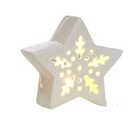 Tabletop Ceramic Christmas Tree - Lighted Holiday Ornament Lamp, Battery Operated Glazed Tree Figurine, Gentle Festive Glow for Home Bedroom Living Space Display, Winter Decor, Classic White