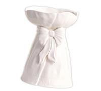Tabletop Ceramic Vase for Floral Arrangements White Glossy Finish with Loop Accent, Compact Decorative Holder for Dining Table Shelf and Home Decor Ribbon Vase White Decor Desk Centerpiece