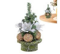 Tabletop Christmas Tree, 22 cm Christmas Centrepiece | Miniature Christmas Tree with Balls and Flowers, for Home Office Cafe Bedside Table Living Room and Shelf