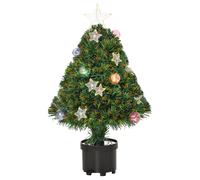 Tabletop Christmas Tree 2FT Plastic Green Pre-Lit Lights Fiber Optic Pot Mini UK