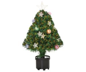 Tabletop Christmas Tree 2FT Plastic Green Pre-Lit Lights Fiber Optic Pot Mini UK