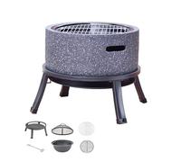 Tabletop Clay Stove, Clay Charcoal Stove Portable Grill, 16x17 Inch Outdoor Fire Pit Combo Hibachi Grill with Marble Steel Bracket White Grey(Grey)