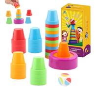 Tabletop Competitive Cup Stacking Game, Speed Stacking Cups Break the Ice Game, Mini Jenga Fast-Paced Color Cup Speed and Color Matching Cups Challenge Games, Colors Sorting Sensory Toys(1 SET)