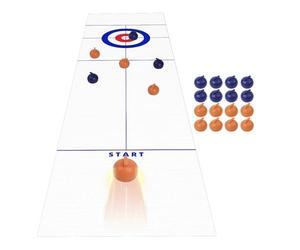 Tabletop Curling Game - Indoor Shuffleboard Set, 135x27cm Non Woven Fabric Sheet, Miniature Home Bowling Activity Kit, Heavy Steel Bearing Glider Puck | for Family Picnic & Tailgate Party