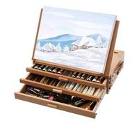 Tabletop Easel with 3 Drawers, Foldable Wood Easels Organiser, Adjustable Paintbrush Case, Storage Box for Drawing and Storing Art Supplies