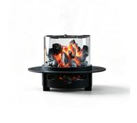 Tabletop Fire Stove, Portable Fireplace for Heating | Mini Charcoal Fire Stove with Extra-Wide Round Serving Tray & Clear Glass Viewing Window(21x15cm)