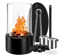 Tabletop Fireplace, Bioethanol Fire Pit, Portable Bio Ethanol Fireplace for Indoor Outdoor, Bio Ethanol Table Top Fire Pit for Living Room Table, Balcony, Garden Decoration (Black, Round)