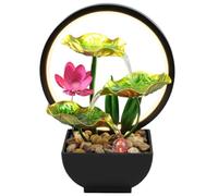 Tabletop Fountain 3-Tiers Water Li Leaf Small Indoor Water Fountain Desktop Fountains with Rocks and LED Ring Lights Zen Water Fountains for Relaxation Home Office Bedroom (Green)