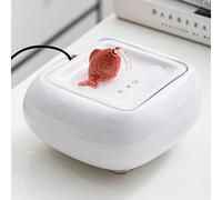 MENGLI-2024 Tabletop Fountain Ceramic Small Desktop Fountain Cute Little Red Fish Spouting Water Fountain Home Feng Shui Good Luck Ornament Office Desktop Decoration Indoor Fountain(White)
