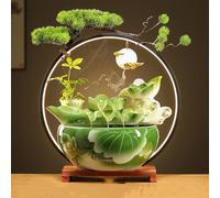 Tabletop Fountain with LED Light, Indoor Waterfall Fountain with Solid Wood Base & Water Storage Basin, Zen Meditation Indoor Waterfall Feature for Office Living Room Bedroom