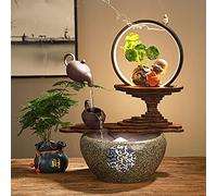 Tabletop Fountains sculpture Ornaments,Chinese Zen Zen Indoor Desktop Fountain Little Monk Craft Ceramic Decoration Office Desktop Lucky Humidifier LED