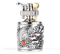Tabletop Kerosene Lighter, Relief Dragon Design, Vintage Metal Lighter, Trench Soft flame Windproof Grinding Wheel Lighters(Silver)