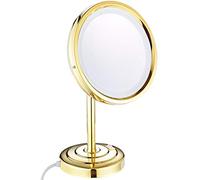 Tabletop Makeup Mirror with Light and Magnification, 8 Inch Brass LED Illuminated Countertop Mirrors, Standing Vanity Mirrors with Switch and Plug,d,7X