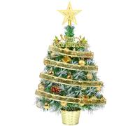 Tabletop Mini Christmas Tree, Small Xmas Artificial Trees with Lights, Battery Operated Pre-lit Christmas Trees with Balls Ornaments, Light up Decorations for Home Kitchen Dining Table