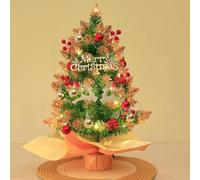 Tabletop Mini Christmas Tree with Lights 45cm/18in Small Tabletop Artificial Christmas Tree Gold Table Centrepiece Pre Lit Xmas Decoration with Ornaments for Home Office Party