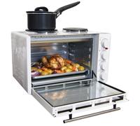 Igenix IG7130 Mini Oven with Electric Grill and Double Hotplate Hob, Ideal for Roasting, Baking, Grilling and Reheating with Aluminium Baking Tray, 30 Litre, White