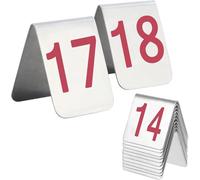 Tabletop Number Sign Tent Style, Stackable Table Cards, Metal Number Tags Stainless Steel Double-Sided 1-10/20, Reusable, Thick and Durable(Red,7.5x6x6.5cm(1-20))
