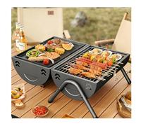 Tabletop Outdoor Barbecue Smoker,Small Foldable Portable Grill Charcoal,Double-Sided Pan-Fry with Baking Tray And Grill Rack for Travel Backyard Picnic Beach