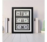 Tabletop picture frame,Dollar Bill Frame,Multi Dollar Bill Frame Display,Multiple Dollar Bill Frame Display for Wall,first dollar bill frame (with black mat),real glass,easel and wall mount.