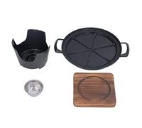 Tabletop Portable Grill, Small Barbecue Stove for One Person, Die Cast Aluminum Outdoor Grill with Removable Non - Stick Plate, Heat Insulating Wooden Pad for Camping Picnic Gather