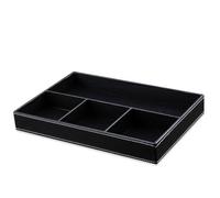 Tabletop Storage Tray,Desk Drawer Organizer,PU Leather Jewelry Box,Multi-Functional Storage Tray,4 Slots Change Organizer(Black)