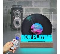 Tabletop Vinyl Record Stand Now Playing Light Up Wooden Base Vinyl Holder for Albums CD with Remote 7 Colors Change LED Night Light Creative Gifts for Music Enthusiast Home Decor Desktop Display