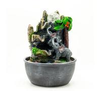 Tabletop Water Feature 25Cm Elephants & Palm Tree