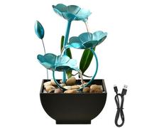 Tabletop Water Fountain 5x5x9in Indoor Lotus Decor Waterfall Fountain USB Powered Mini Zen Relaxation Flower for Office, Living Room, Bedroom (Blue)