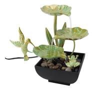 Tabletop Water Fountain, Bird Lotus Waterfall Fountain with LED Lights and Silent Pump, USB Flowing Water Landscape Fountain Decor for Living Room Office Garden