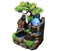 Tabletop Water Fountain, Decorative Resin Easy to Install Indoor Water Fountain with LED Lighting and Atomiser for Home and Office