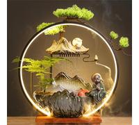 Tabletop Water Fountain, Fake Plants Feng Shui Desk Fountain with LED Light, Zen Home Decor, Backflow Incense Water Fountain Kit for Patio and Yard
