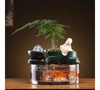 Tabletop Water Fountain, Indoor Desktop Waterfall with Glass Fish Tank, Eco Fish Tank Water Fountains with Plant Trough & Crystal Beads for Home Office Living Room(C)