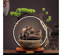 Tabletop Water Fountain with Backflow Incense, LED Indoor Ornament for Office Decor, Humidifier and Zen Desktop Fountain to Attract Wealth