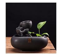 Tabletop Waterfall Fountain 2 Step Ceramic Waterfall Indoor Fountain Tabletop Water Fountain Zen Tabletop Fountain for Office Home Indoor Decoration 7.0 Inch Tall Fountain (Black) Table Top Fountain