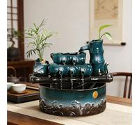 Tabletop Waterfall Fountain Ornament, Indoor Zen Water Feature with Fish Tank and Plant Trough for Home or Office Decor
