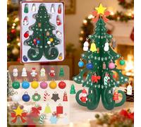 Tabletop Wooden Christmas Tree DIY Mini Xmas Tree, Creative Desktop Christmas Tree with Ornaments 25pcs Wooden DIY Little Tree for Home Study Bedroom Office Desk Windows Headboard Decor
