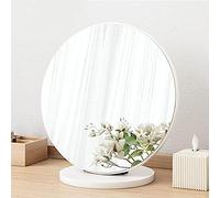 Tabletop Wooden Vanity Mirror, 90° Adjustable Round Dressing Table, High-Definition Portable Desk Mirror in White, 30cm