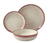 Tabletops Gallery Speckled Farmhouse Collection- Stoneware Dishes Service for 4 Dinner Salad Appetizer Dessert Plate Bowls, 12 Piece Hanover Dinnerware Set in Berry