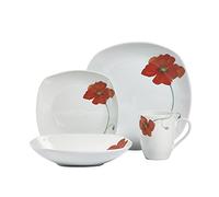 Tabletops Gallery White Dinnerware Set with Plate, Salad Plate, Cereal Bowl, and Mug (Service for 4), Poppy Soft Square 16 Piece Dinnerware Set