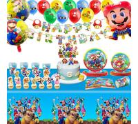 Tableware Marrio Birthday Party Supplies 80pcs Super Bros Birthday Decorations Tableware Set with Banner Plates Cake Topper Theme Balloons Napkins for Kids Boys Girls, Kids Party Deco