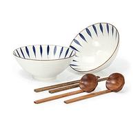 Tableware Ramen Bowl Ceramic Set of 2 - Porcelain Noodles Bowls Dinner Sets for Pasta Soup Pho Mixing Salad Dishes Snack cereal Food with Spoons Chopsticks Kit 1100 Ml for New Home House Warming Gifts
