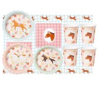 Tableware Set Cute Horses Birthday Girl Boy Party Horse Pony Party Tableware Children's Birthday Boy Adult Paper Tableware Plates Cups Tablecloth Napkins 37 Pieces for 12 People