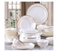 Tableware Sets， Dinnerware Set Luxury Family Dinner, 56PCS Ceramic Bone China Tableware Dishes Plates Combination Porcelaine，56 Standard Palace Pots-A