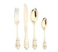 Tableware Vintage Matte Gold and Silverware Set, 16 Piece Stainless Steel Cutlery Set Serving 4 People, Kitchen Utensil Set Dinner Service ( Color : Champagne )